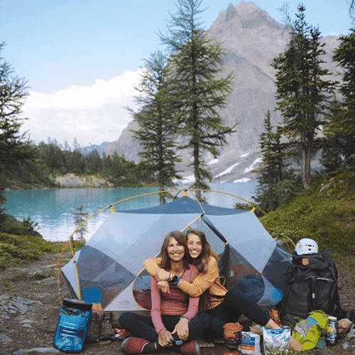 Two women camping in the mountains