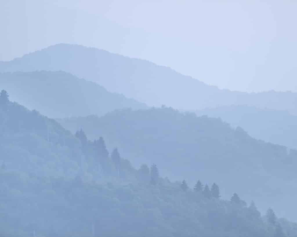 Smoky ridges in the mountains of Western North Carolina