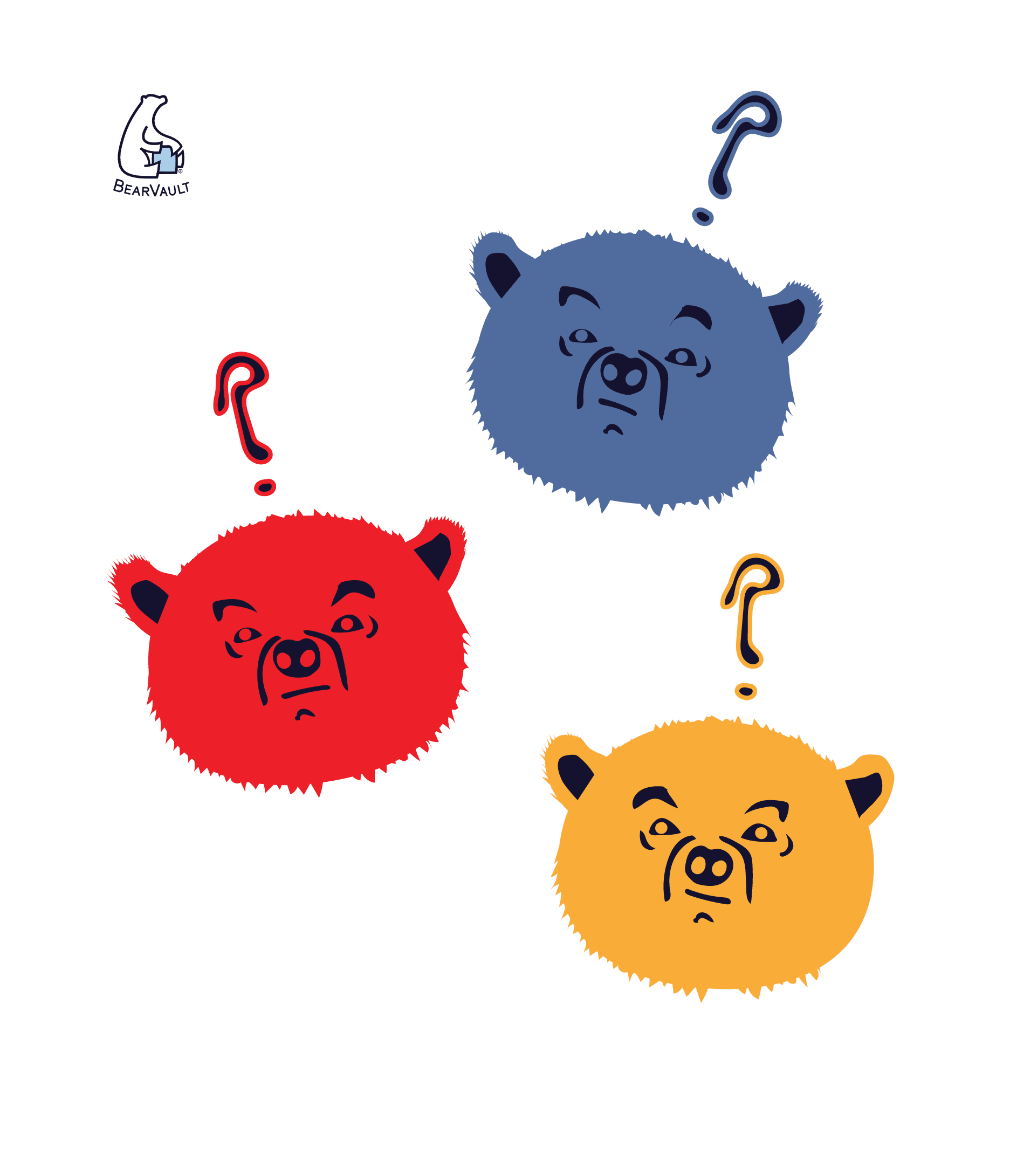 Illustration of 3 cartoon bears looking confused.
