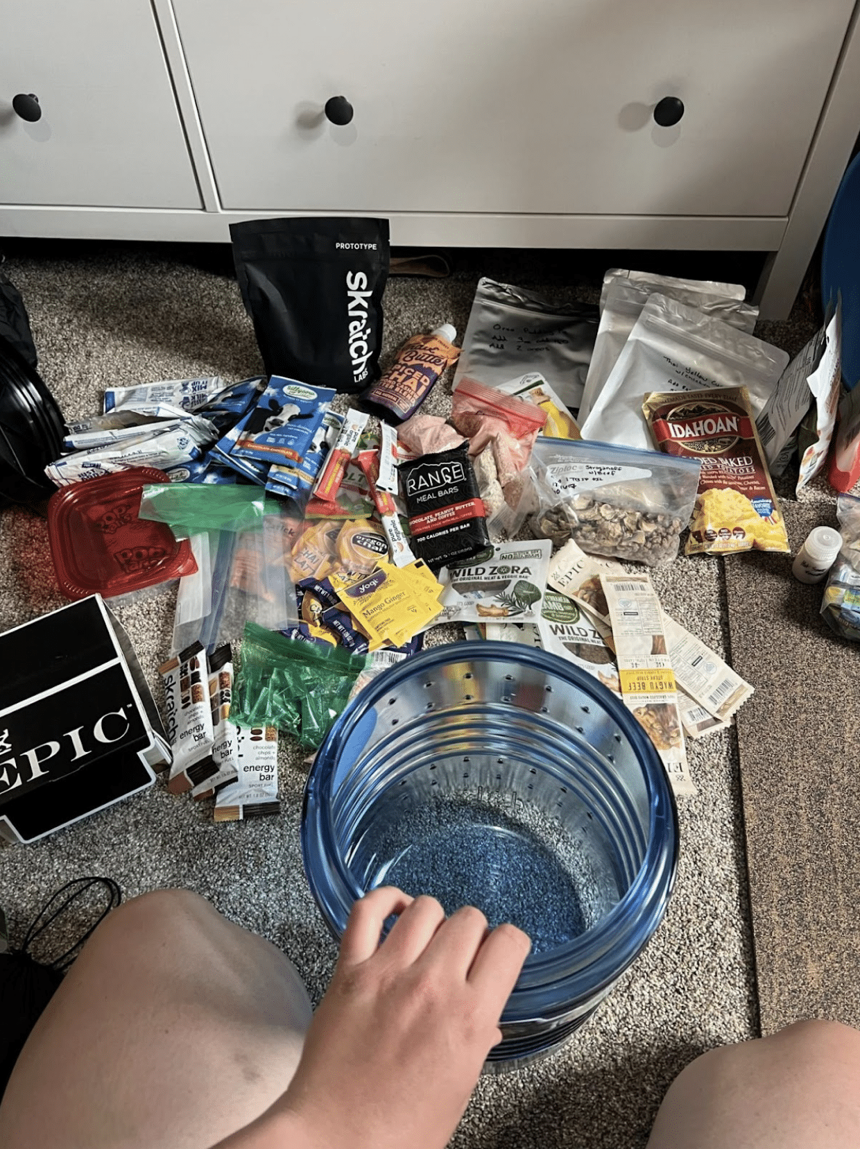 BearVault BV500 bear canister surrounded by backpacking food.