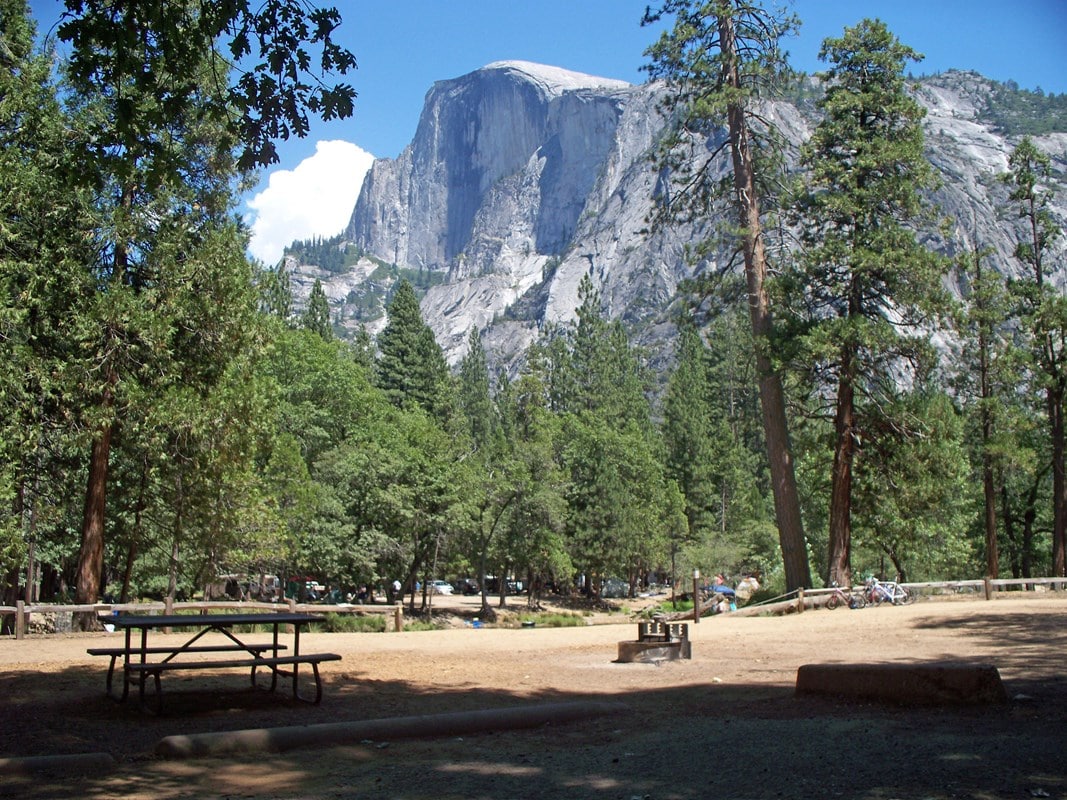 A view of Half Dome from Lower pines campground in Yosemite.