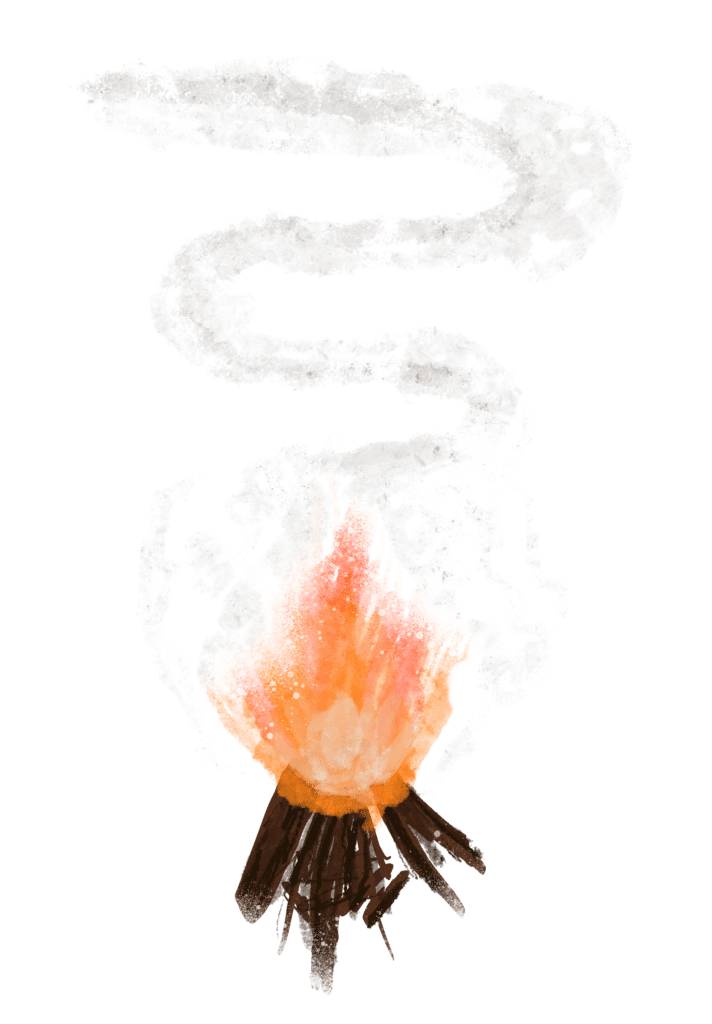An illustration of a campfire with billowing smoke.
