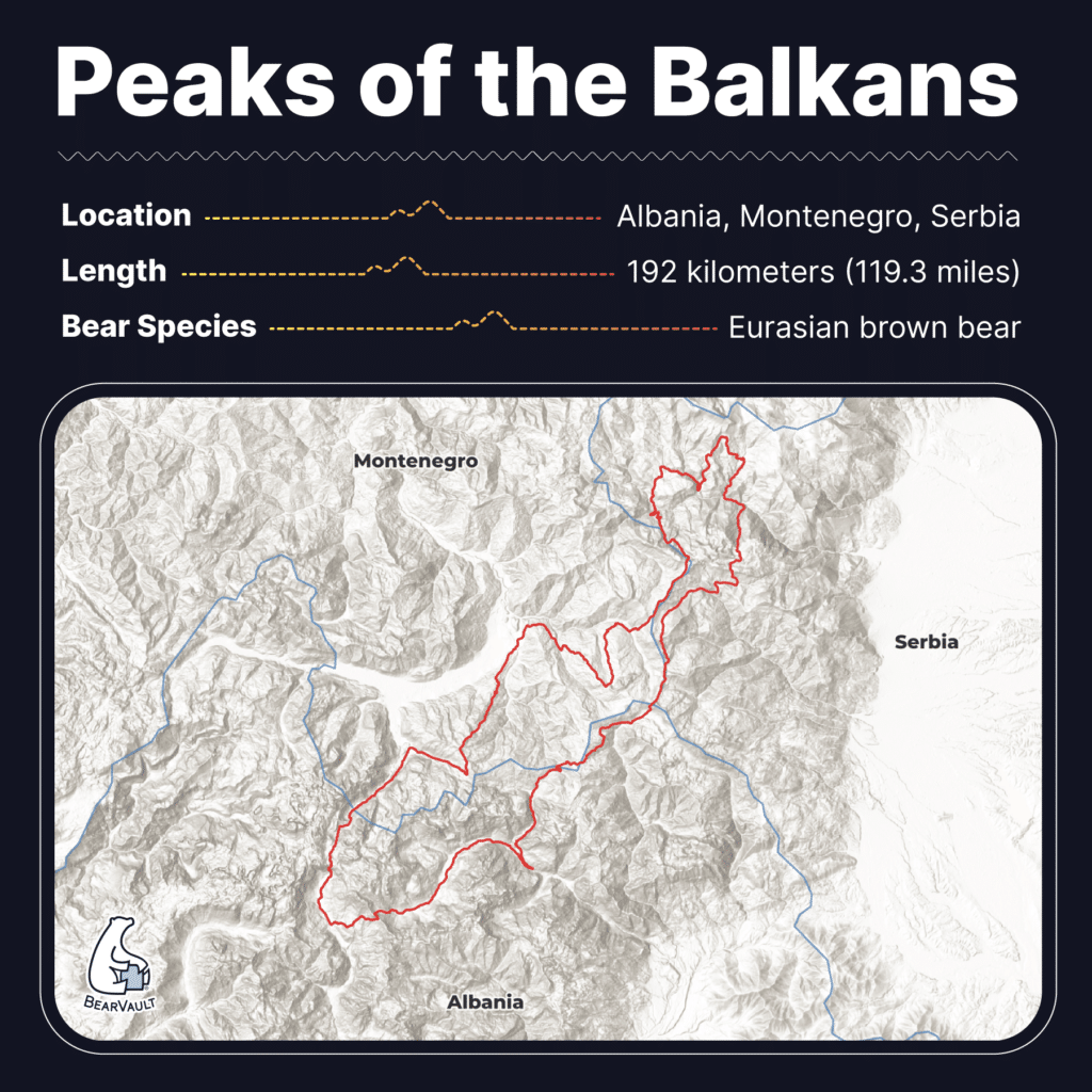Map showing the Peaks of the Balkans trail.