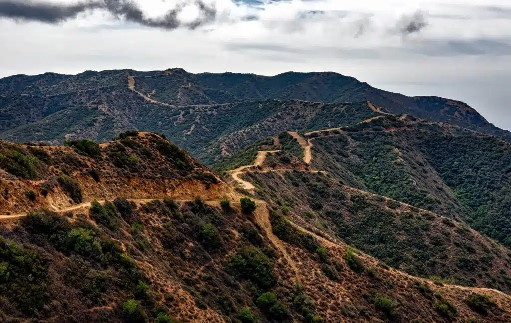 Trails running along ridges on Catalina island