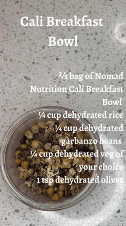 Cali Breakfast Bowl backpacking recipe.